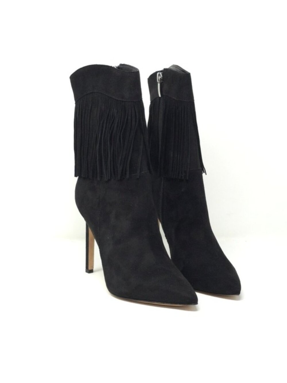 Nine West Tries2 Black Suede Fringe Stiletto Ankle Booties 7M - Picture 2 of 16